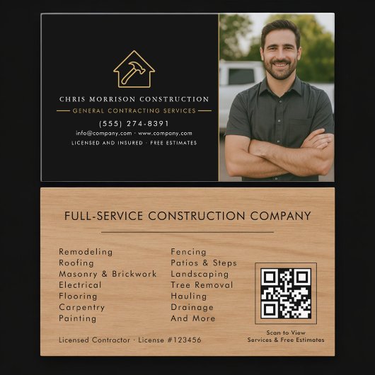 General Contractor Wood Photo QR Code Visitenkarte