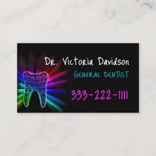 General Dentist Rainbow Color Tooth Black Card Visitenkarte