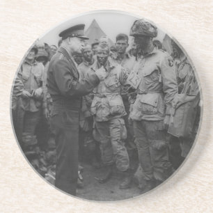 General Dwight D. Eisenhower mit Fallschirmjägern Sandstein Untersetzer