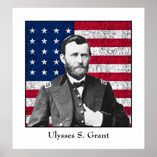 General Grant und die amerikanische Flagge Poster (Vorne)