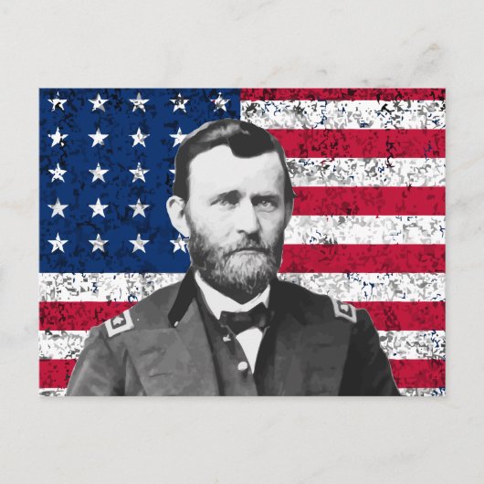 General Grant und die amerikanische Flagge Postkarte (Vorderseite)