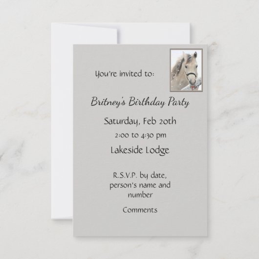 General Invite Custom Gray Pferd mit Attitude Einladung (Rückseite)