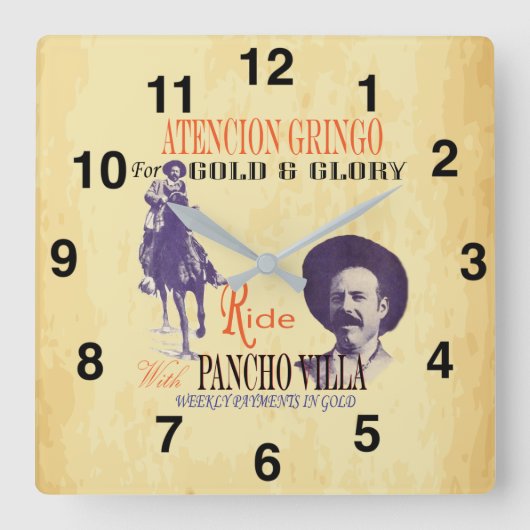 General Pancho Villa 🎖️ Mexikanischer Held Quadratische Wanduhr (Vorderseite)