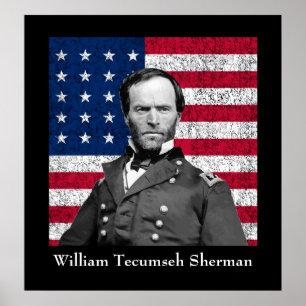 General Sherman und die amerikanische Flagge Poster