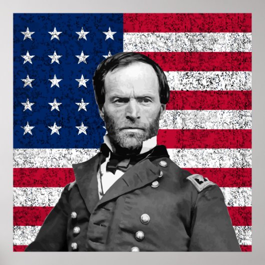 General Sherman und die amerikanische Flagge Poster (Vorne)