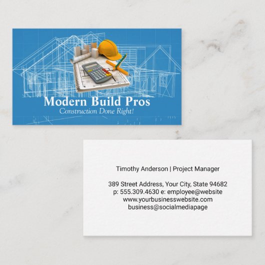 Generalunternehmer | Blueprints | Ingenieur Visitenkarte (Vorne/Hinten)