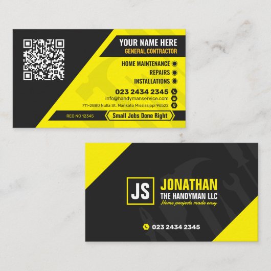 Generalunternehmer, Handyman-Dienst, Bauwesen Visitenkarte (Vorne/Hinten)