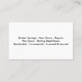 Generalunternehmer Visitenkarte (Rückseite)