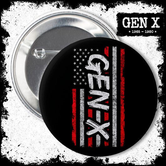 Generation X - Amerikanische Flagge - Proud Gen Xe Button