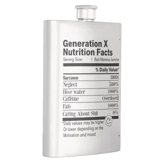 Generation X | Fun Nutrition Facts Sarcasm Neglect Flachmann (Rechts)