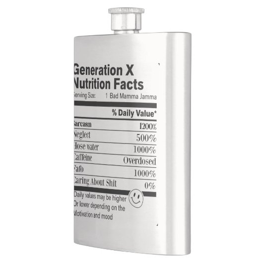 Generation X | Fun Nutrition Facts Sarcasm Neglect Flachmann (Links)