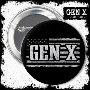 Generation X Gen Xer Proud American Flag Gen X Button