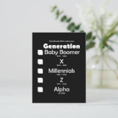 Generationen Baby Boomer, X, Y, Millennials, Z, Al Postkarte (Stehend Vorderseite)