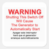 Generator startet automatisch - WARNETIKETT Quadratischer Aufkleber (Vorderseite)