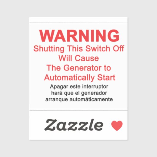 Generator startet automatisch - WARNHINWEIS Aufkleber (Blatt)