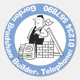 Genereller Builder mit Gebäude-Materialien. Runder Aufkleber