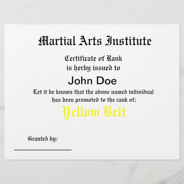 Generic Martial Arts Certificate (Vorderseite)
