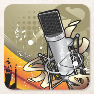 Generikale Musik, die sich durch ein Mikrofon Rechteckiger Pappuntersetzer