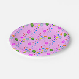 Generische festliche Ballons und Streamer auf PINK Pappteller