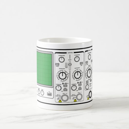 Generischer Oszilloskopspanntester an der Vorderse Kaffeetasse (Mittel)