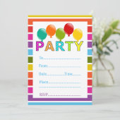 Generisches Mehrfarbig Balloon-Party Einladung (Stehend Vorderseite)