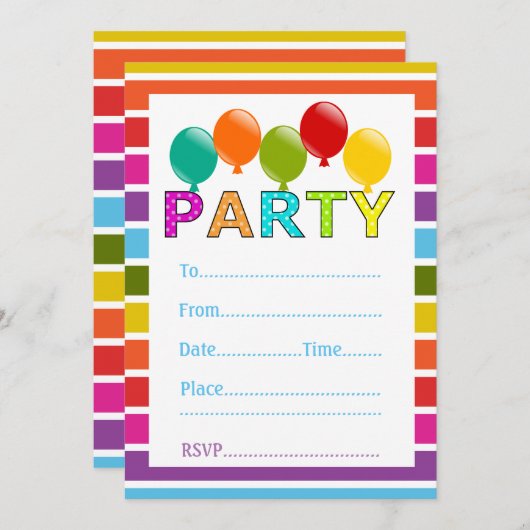 Generisches Mehrfarbig Balloon-Party Einladung (Vorne/Hinten)