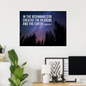 Genese 1:1 in der Anfängerskriptur Christlich Poster (Heimbüro)
