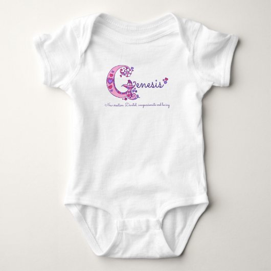 Genesemädchen G-Namensbedeutungs-Monogramm-Shirt Baby Strampler (Vorderseite)