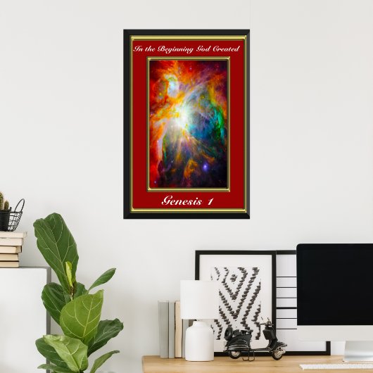 Genesis 1 Am Anfang schuf Gott rot Poster (Heimbüro)