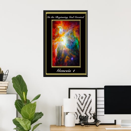 Genesis 1 Am Anfang schuf Gott schwarz Poster (Heimbüro)