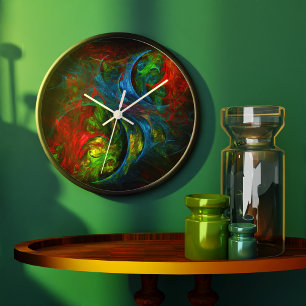 Genesis Blue Abstrakt Art Round Große Wanduhr