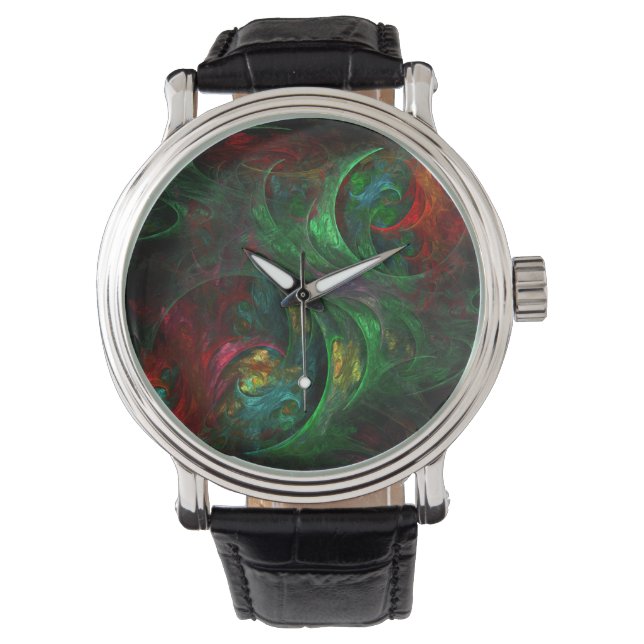 Genesis Green Abstrakt Art Armbanduhr (Vorderseite)