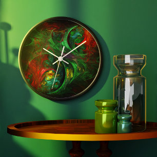 Genesis Grüne Abstrakte Kunst Runde Große Wanduhr