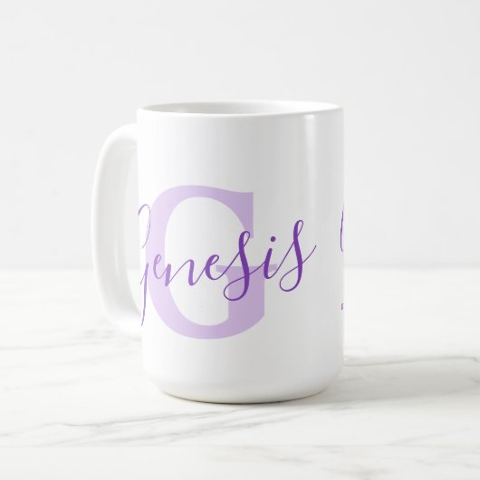 Genesis Name bedeutet Monogramm G lila Text Kaffeetasse (Vorderseite Links)