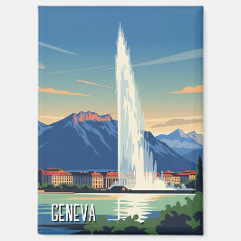 Geneva Street Switzerland Travel Jet d'eau Vintag Magnet
