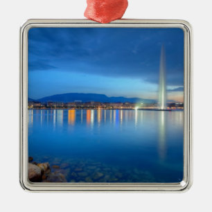 Genf-Panorama mit berühmtem Brunnen, die Schweiz, Ornament Aus Metall
