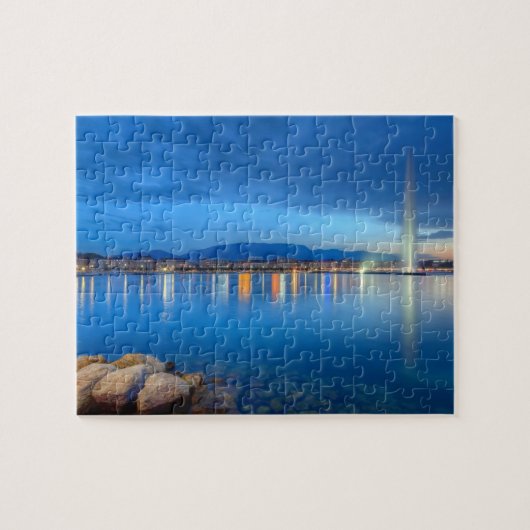 Genf-Panorama mit berühmtem Brunnen, die Schweiz, Puzzle (Horizontal)
