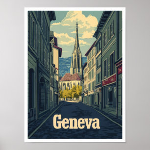 Genf Schweiz Kunst Vintage Reiseillustration Poster