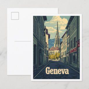 Genf Schweiz Kunst Vintage Reiseillustration Postkarte