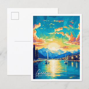 Genf Schweiz Kunst Vintage-Reiseillustration Postkarte