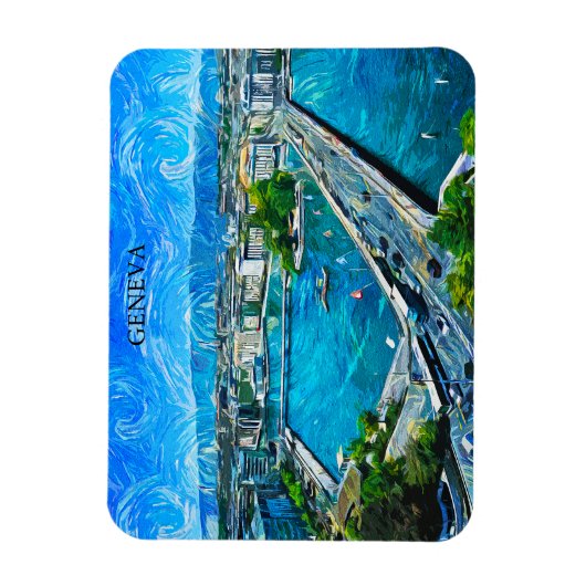 Genf Schweiz Panoramaansicht Malerei Magnet (Vertikal)