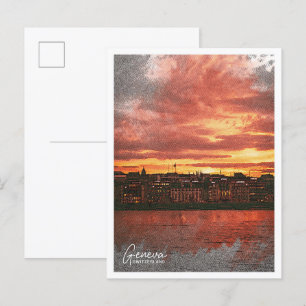Genf Schweiz Schön Ölmalerei Stadt Postkarte