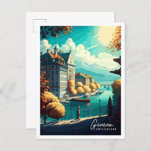 Genf Schweiz Vintage Reise Illustration Postkarte