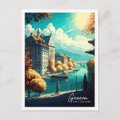 Genf Schweiz Vintage Reise Illustration Postkarte (Vorderseite)