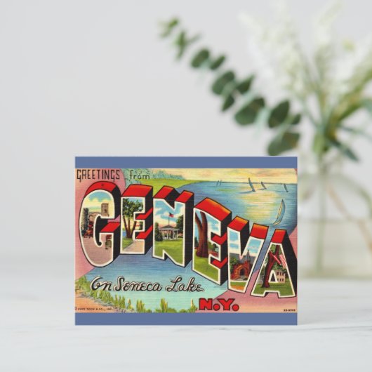 Genf Seneca Lake NY Retro Postkarte (Stehend Vorderseite)