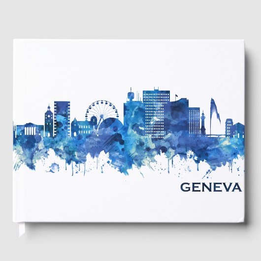 Genfer Schweiz Skyline Blue Gästebuch (Vorderseite)