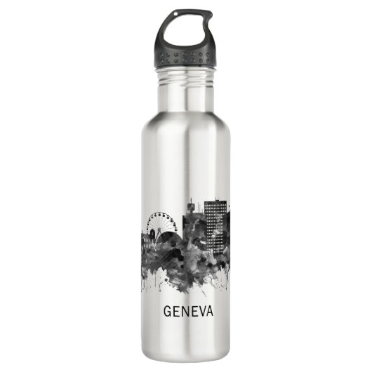Genfer Schweiz Skyline BW Edelstahlflasche (Vorderseite)