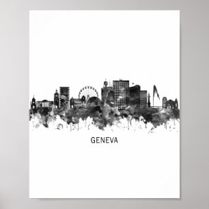 Genfer Schweiz Skyline BW Poster