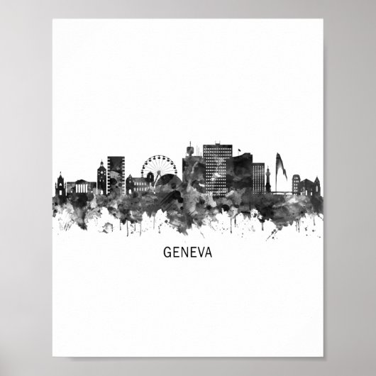 Genfer Schweiz Skyline BW Poster (Vorne)