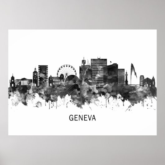 Genfer Schweiz Skyline BW Poster (Vorne)